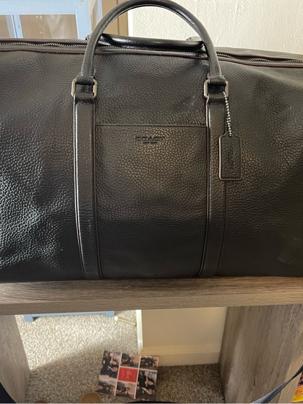 Coach Black Pebbled Leather Duffel with Top Handles